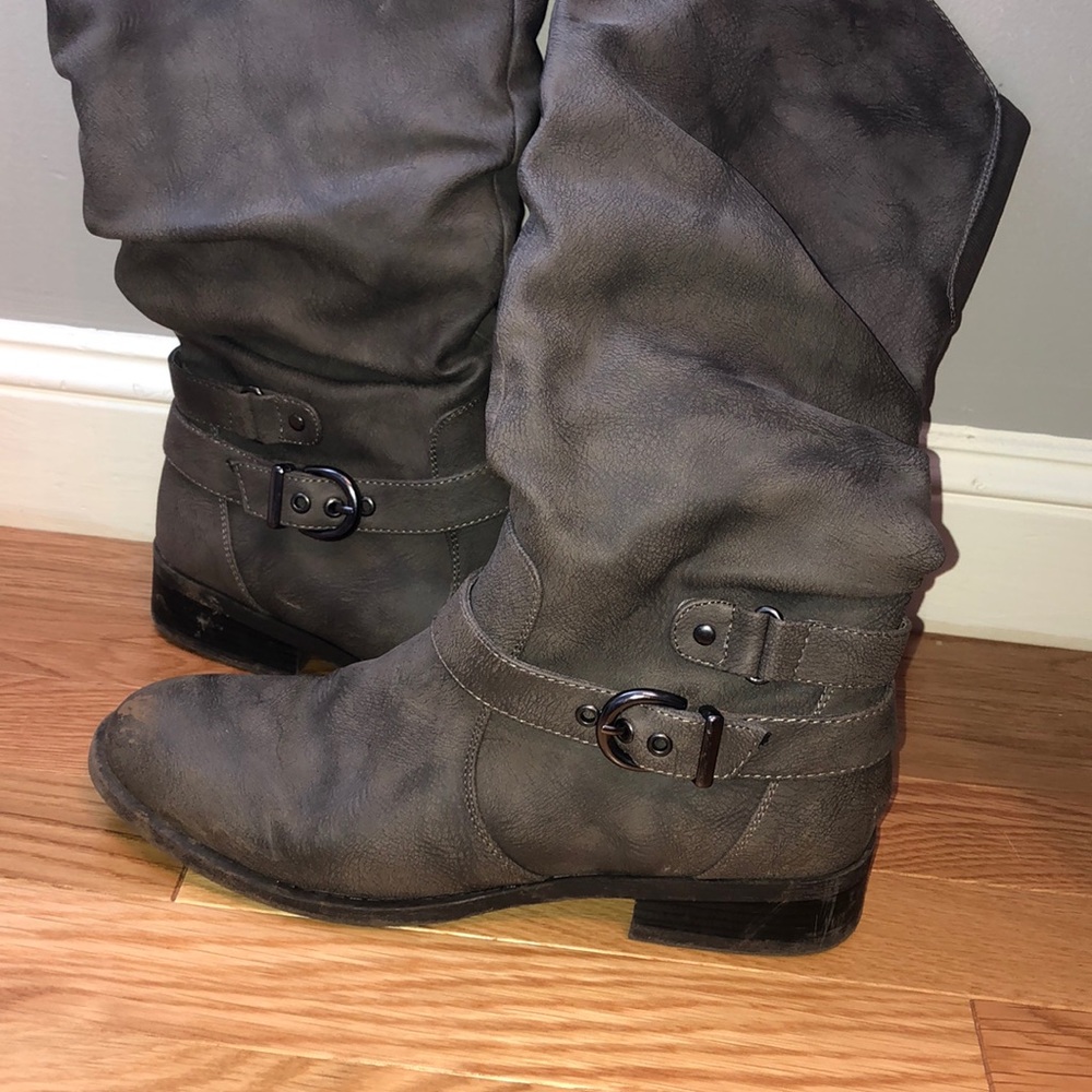 Gray Knee High, Heeled Boots